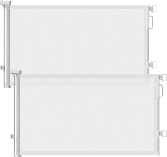 2Pack Retractable Baby Gates for Stairs, 58" Extra Wide Mesh Dog Gate for Doorways, Home Saftey Gate for Child Toddler Pet, Indoor and Outdoor Use, Easy Install, 34" Height, White