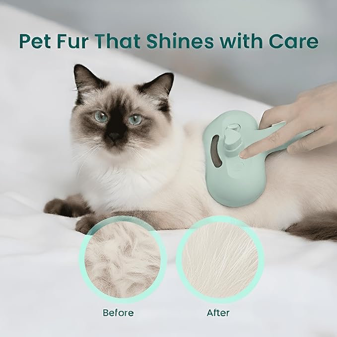 3-in-1 Pet Steam Brush for Cats & Dogs, Self Cleaning Grooming Brush with Mist Spray for Deshedding & Hair Removal, Gentle Massage Comb for Long & Short Haired Pets, 200 ml Waterless Shampoo Included