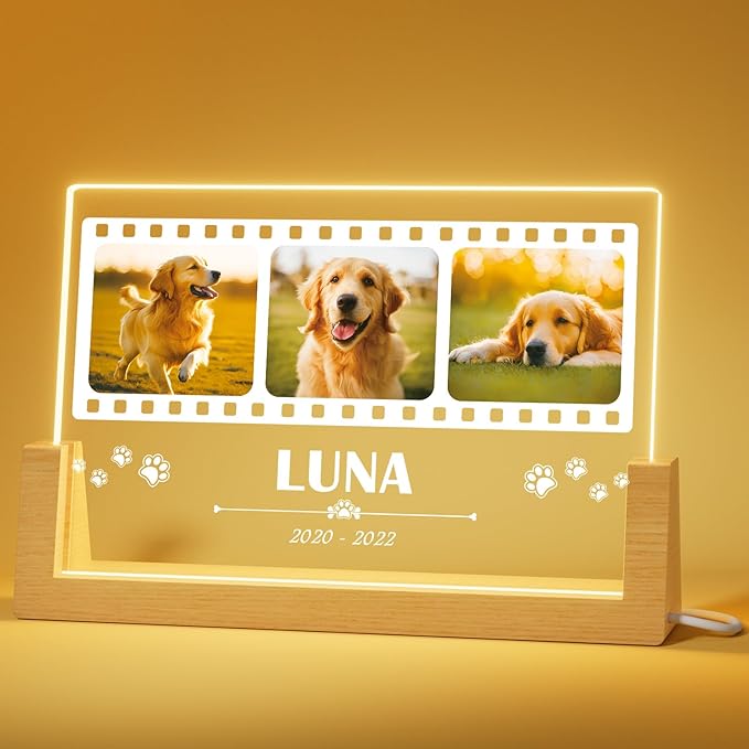 Bemaystar Personalized Pet Memorial Gifts - in Memory of Dog Night Lights, Custom Dog Memorial Gifts for Loss of Dog, Pet Loss Gifts, Memorial Plaques for Dogs, Pet Picture Frames Memorial Gifts