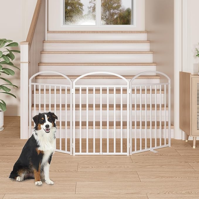 3 Panles Full Matel Freestanding Dog Gates, 72" Extra Wide 32" Tall Free Standing Dog Pet Gate for Indoor & Outdoor. Foldable Pet Fences for Doorways, House, Stairs, Porch, Deck, Yard