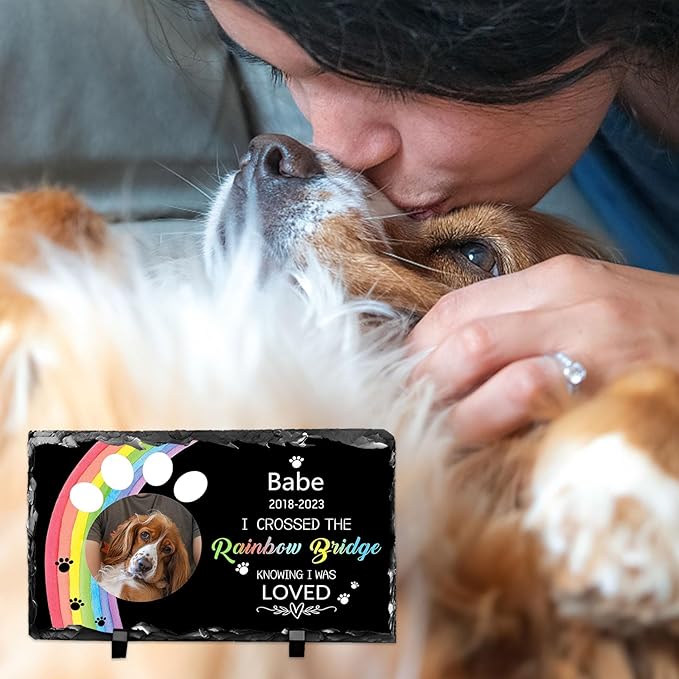 Pet Memorial Stones for Dogs Personalized Photo Rock Slate Rectangle Shape Customized Memorial Stone Gifts for Loss Dog Cat