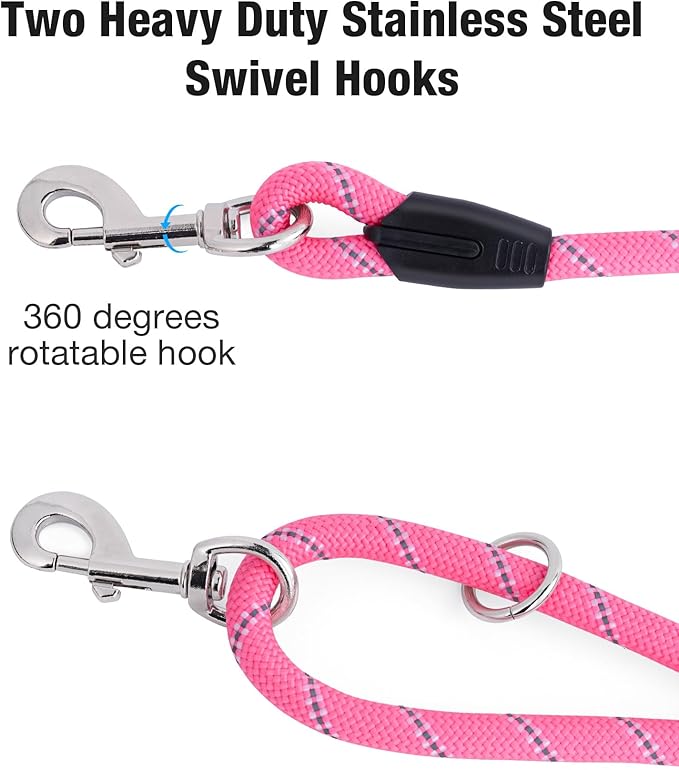 Long Dog Leash for Training - 16FT/30FT/50FT/100FT, Reflective with Lockable Hook, Heavy Duty for Large/Medium/Small Dogs - Pink 50FT