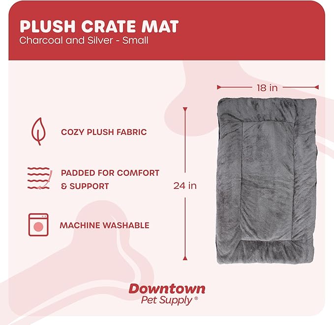 Downtown Pet Supply - Comfort Dog Crate Mat - Soft Fleece Nap Mat - Easy Maintenance, Machine Washable - Charcoal/Silver - 24 in x 18 in - Small Pet Bed