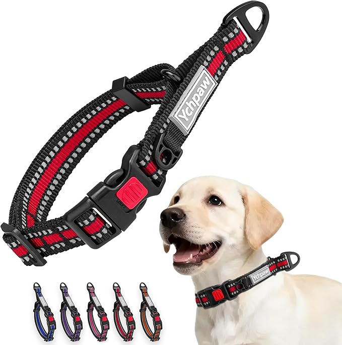 Martingale Collar for Dogs Reflective Collar with Quick Release Buckle, Adjustable Nylon Collars for No Slip Dog Collar, Red, M