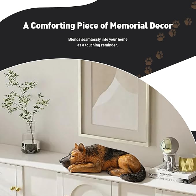 VIPbuy Dog Urn for Ashes - Pet Memorial Cremation Urn, Wooden Carving Style Resin Handcrafted German Shepherd Figurine, Pet Loss Sympathy Gift Home Decor