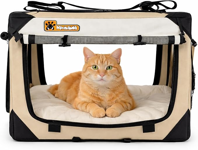 Cat & Dog Pet Carrier, Soft-Sided, Large 24"x16"x16", Supports Up to 45 lbs, Privacy Windows, Removable Plush Bed, Locking Zippers, Foldable Travel Crate