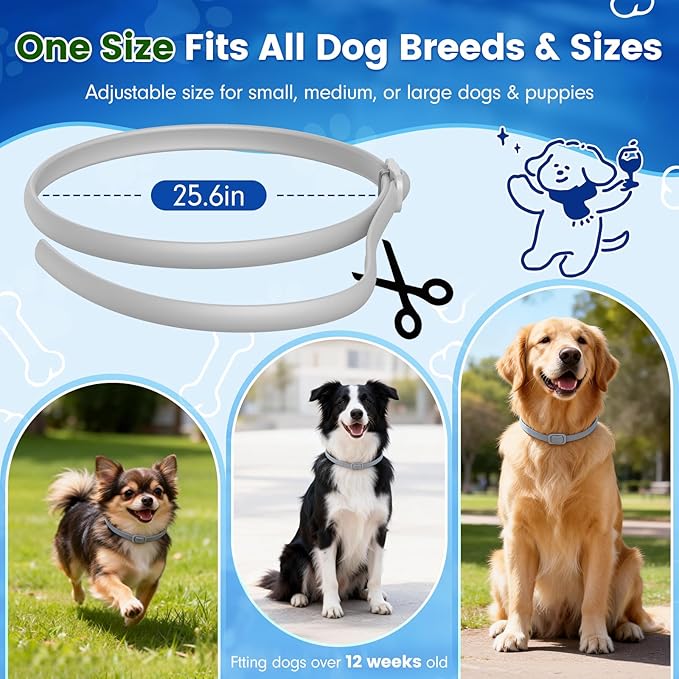 Flea and Tick Collar for Dogs, 5 Packs Flea Collar for Dogs with Natural Essential Oils, Waterproof & Adjustable Flea and Tick Prevention Collar for Small Medium Large Dogs & Puppies, Grey