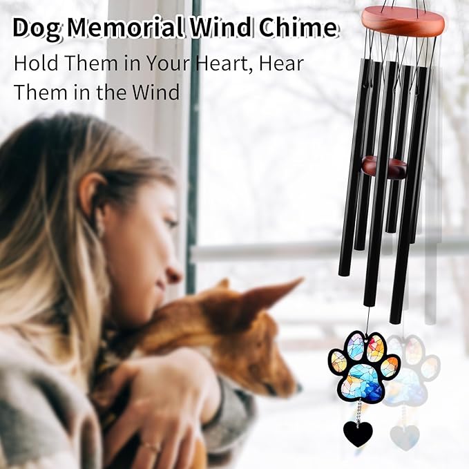 Pet Memorial Wind Chime – Dog Memorial Gifts for Loss of Dog, Loss of Pet Sympathy Gift, Pet Remembrance Bereavement Gift (Paw)