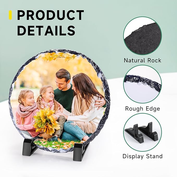 Custom Rock Slate Frame with Picture, Unique Picture Frames Personalized Picture Frame Print Photos Text Gift for Him Her Family Birthday Anniversary