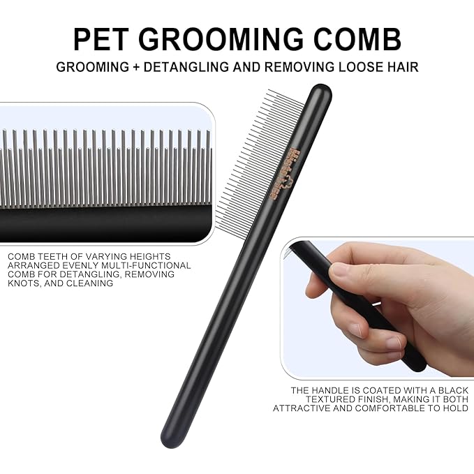 Professional Dog Comb with Wood Handle Fine Tooth Comb Metal Flea Comb Pet Grooming Tool for Dogs and Cats Remove Loose Hair Tangles Dirt Fleas