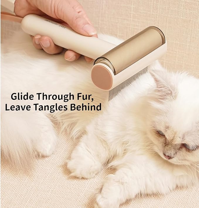 3-in-1 Pet Grooming Combs for Matted Hair Dogs/Cats,Stainless Grooming Comb with Short & Long Teeth,With a Lint Roller for Dust & Hair,Hidden Dematting Comb for Long Hair,Easy to Use and Clean Green