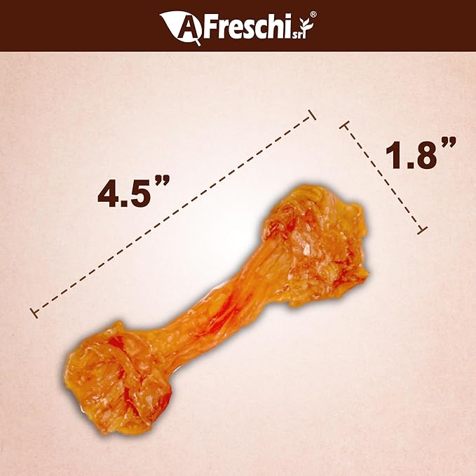 A Freschi srl Turkey Tendon of Dog Bones Shape, USA-Sourced, Limited-Ingredient, Rawhide-Free, Long-Lasting, All-Natural Dog Treats for Medium Dogs, 20 Count Box (M)