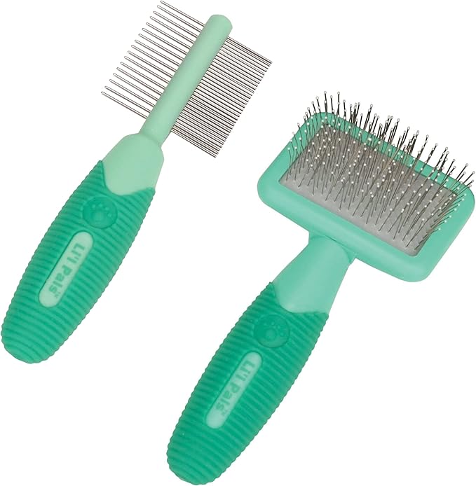 Coastal Pet - Li'l Pals Slicker Brush with Coated Tips and Double-Sided Comb for Small Dogs and Puppies - Bundle