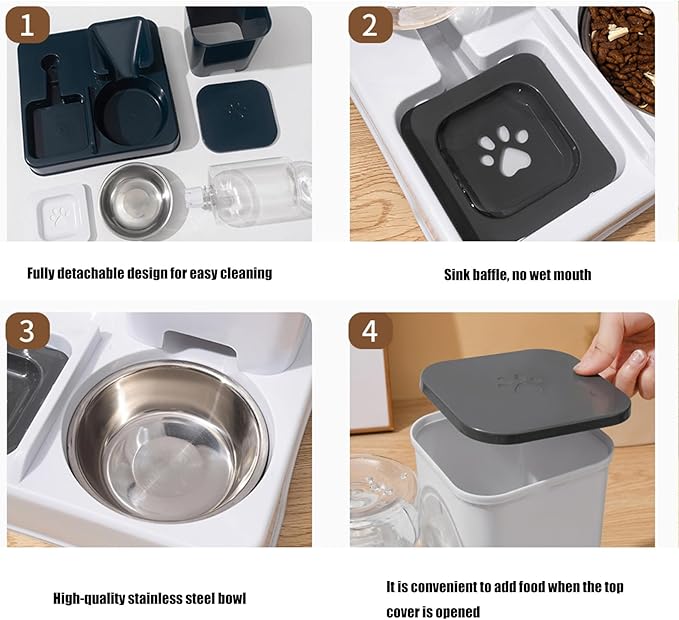 Automatic Pet Feeders and Water Dispenser, Small Pet Feeder and Waterer, with Removable Stainless Steel Bowl, for Cats & Dogs