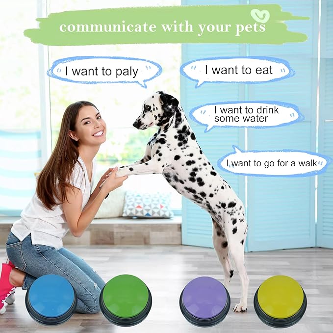 Set of 4 Dog Buttons for Communication, Voice Recordable Buttons for Classroom, Dog Training Talking Buttons Starter Set, Pet Easy Speaking Buttons Tools