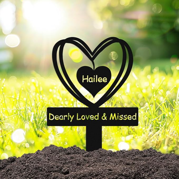 Personalized Hearts Memorial Stake Metal Pet Grave Marker Outdoors, Custom Pet Cat Dog Memorial Marker Grave Garden Sign with Stake, Customized Memorial Plaque Loss of Pet Remembrance Stake