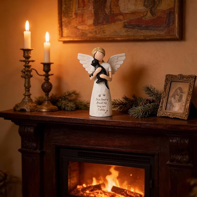 Cat Memorial Gifts for Loss of Pet, Waterproof Resin Angel Holding Cat Figurine, Pet Memorial Statue Sympathy Bereavement Gifts for Grieving Owners & Animal Lovers