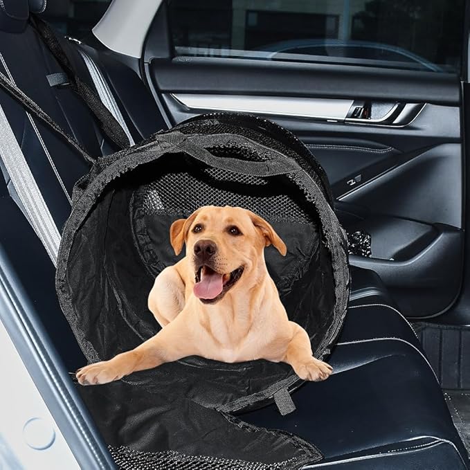 Puppy Dog Crate for Car Travel, Car Seat Portable Kennel for Small Dogs Cat, 23 Inchs Small Pet Crate, Foldable Pet Cage Carrier, Lightweight Sturdy Oxford Breathable Mesh Easy Install (Black)