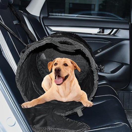 Puppy Dog Crate for Car Travel, Car Seat Portable Kennel for Small Dogs Cat, 23 Inchs Small Pet Crate, Foldable Pet Cage Carrier, Lightweight Sturdy Oxford Breathable Mesh Easy Install (Black)