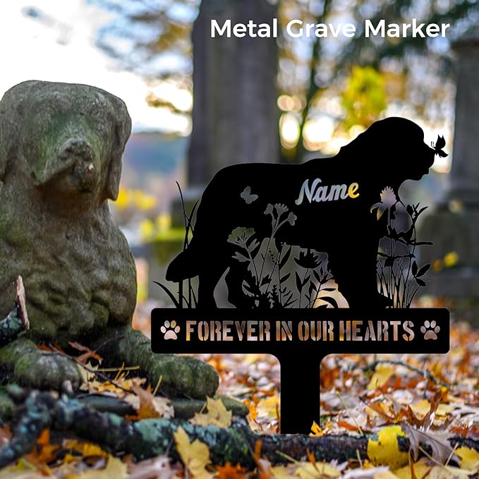 Custom Newfoundland Newfie Dog Memorial Stake, Personalized Dog Grave Marker, Metal Pet Tombstone, Outdoor Sympathy Sign for Garden Yard Decor, Pet Loss Gift