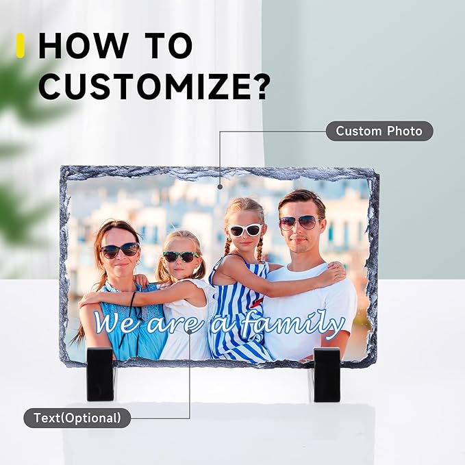 Custom Rock Slate Frame with Picture, Unique Picture Frames Personalized Picture Frame Print Photos Text Gift for Him Her Family Birthday Anniversary