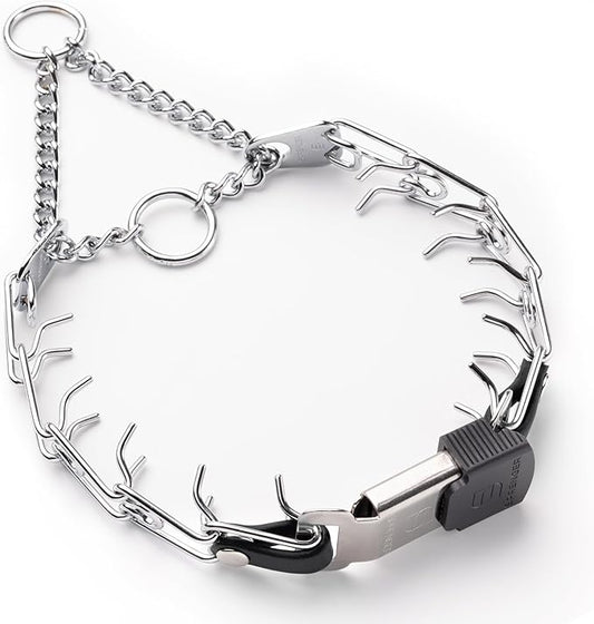 Herm Sprenger Chrome Plated Steel Dog Collar with Quick Release ClicLock Buckle O-Ring Biothane Insert Training Collar Made in Germany (Black, 16in x 2.25mm(Neck Size up to 13-14in))