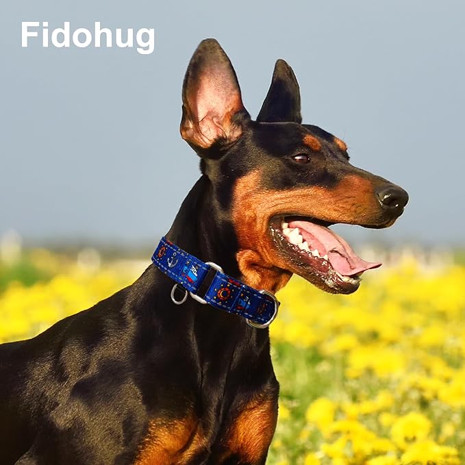 Reflective Martingale Collar for Dogs Nylon Training Collar with No Buckle, No Pull Boy Male Dog Collar for Small Dogs（Navy Blue Sailboat，S）