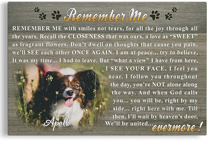 Dem Canvas Personalized Photo Canvas Prints, Dog Loss Gifts, Remember Me With Smiles Not Tears, Pet Memorial Gifts For Dog Lover, Dog Death Sympathy Gifts, Cat Memorial Print Photos Pet Loss Gift (36x24)