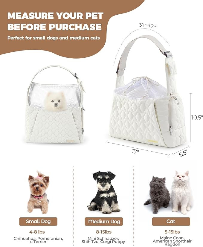 Dog Carrier Sling for Small Dogs, Front Cat Sling & Cats Up to 15 lbs, Dog Purse with Adjustable Strap Front Zipper Pocket, Double Safety Feature, Hands Free for Travel