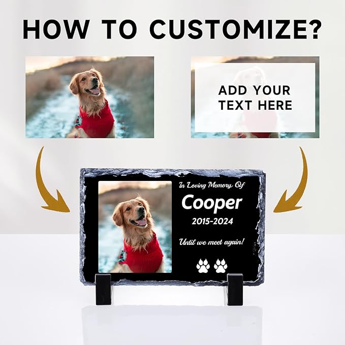 Pet Memorial Stones for Dogs, Dog Memorial Stone Outdoor, Pet Headstones for Dogs, Memorial Gifts for Loss of Dog, Custom Stone Picture Frame Plaque with Name/Text