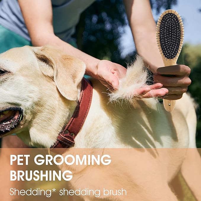 Dog Grooming Brush - 20mm Stainless Steel Round Pins, Bamboo Handle, No Scratch Brush for All Hair Types (1Pc)