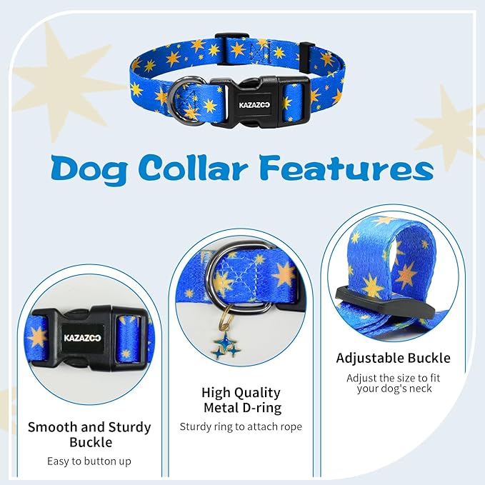 Kazazoo Dog Collar Cute and Soft Nylon Puppy Collar for Boy and Girl, Adjustable Dog Collars for Medium Large Dogs, Blue Sky-L