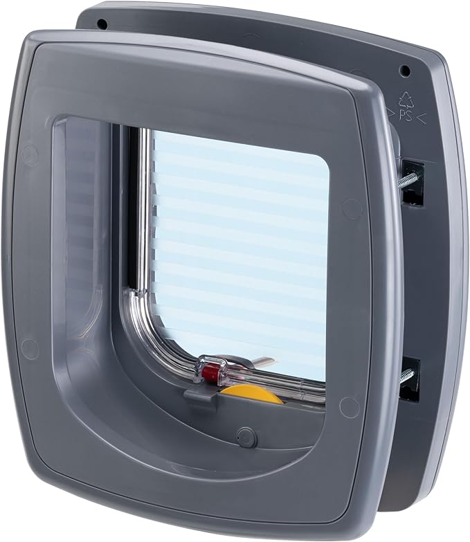 Ferplast Cat Flap, Dog Flap, Door for Cats and Small Dogs, 4-way Controllable Entry and Exit, Protection against Air Draughts, Universal Installation, Partial Tunnel, SWING 5 Small Size, Pet Door,Grey