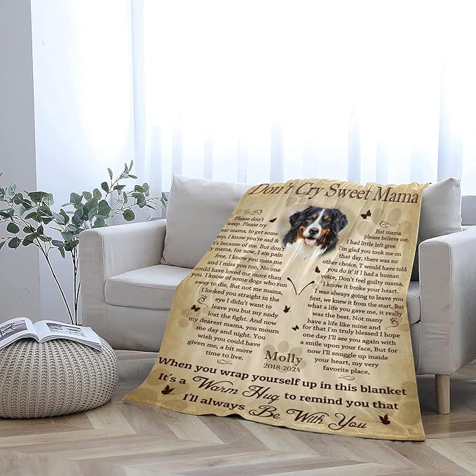 Personalized Dog Memorial Blanket with Photo:Made in USA,Custom Pet Memorial Gifts for Loss of Dog,Cat,Pet,Sympathy Bereavement for Loss of Pets