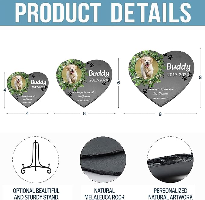 Personalized Pet Memorial Stone - Dog Memorial Stone Dog Headstones Pet Memorial Gifts for Dogs Pet Rock Dog Grave Markers Outdoor Dog Memorial Gifts for Loss of Dog (Round Wreath)