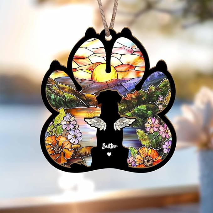 Personalized Dog Paw Memorial Suncatcher, Pet Loss Sympathy Gift, Dog Remembrance Keepsake