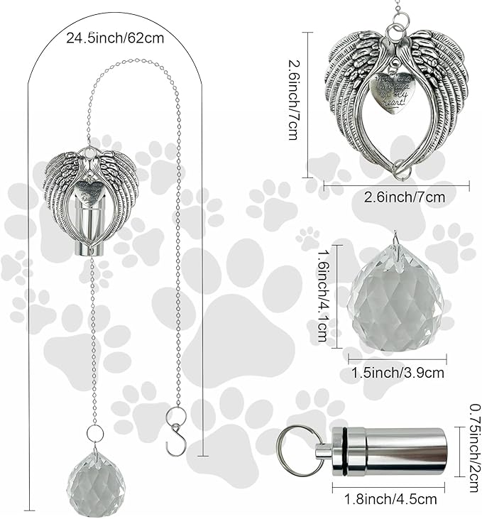 Pet Keepsake Urns for Dogs Ashes with Sun Catcher - Memorial Wind Chimes with Ashes Urn Keychain for Loss of Dog and Cat - Unique Pet Memory Ashes Box - Personalized Hanging Crystal Ornament (Heaven)