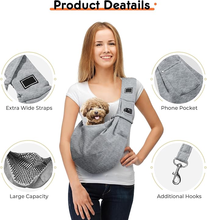 Sling Carrier for Small Pets, Hands Free Cat Sling, Reducing Back Neck Pain Anti-Anxiety Dog Front, Adjustable Soft Dog Carrying