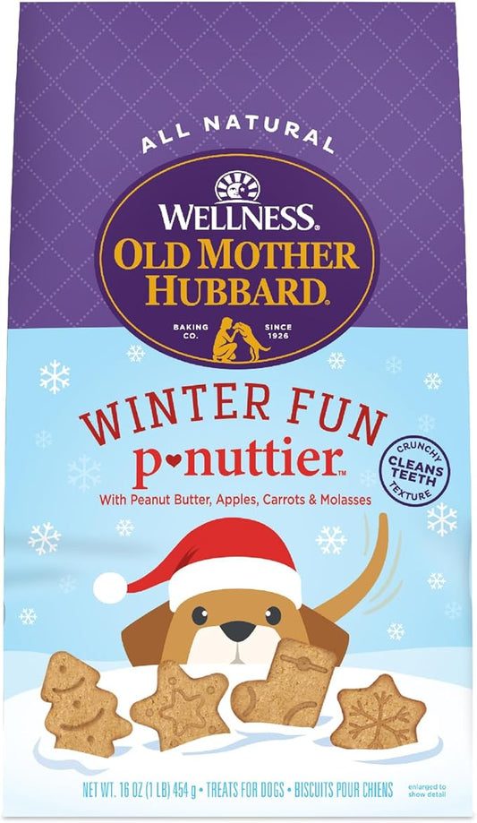 Wellness Old Mother Hubbard Winter Fun P-Nuttier Dog Biscuits, Natural, Seasonal Holiday Treat, Peanut Butter Flavor, 16 oz Bag