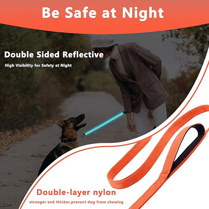 Dog Leash 6.5ft Long, Double Handle Dog Leash for Safety Control Training, Heavy Duty Dog Leads with Traffic Padded Handles, Reflective Leashes for Small Medium Large Dogs(6.5ft, Orange)