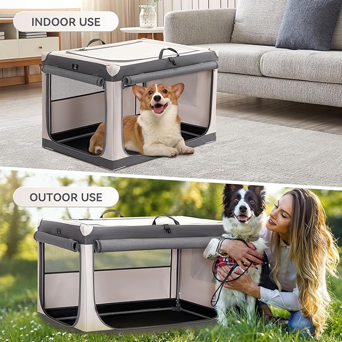 Soft-Sided Dog Crate 40 Inch XL by A4PET, Foldable Collapsible Crate for Large Dogs, Breathable Mesh, Washable Cover, Patented Screw Frame, Portable Travel Car