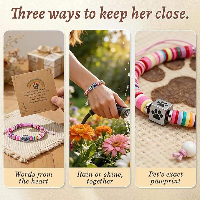 Pet Memorial Bracelet for Dog Loss, Sympathy Gift Keepsake, Adjustable Paw Charm Remembrance Jewelry, Pink