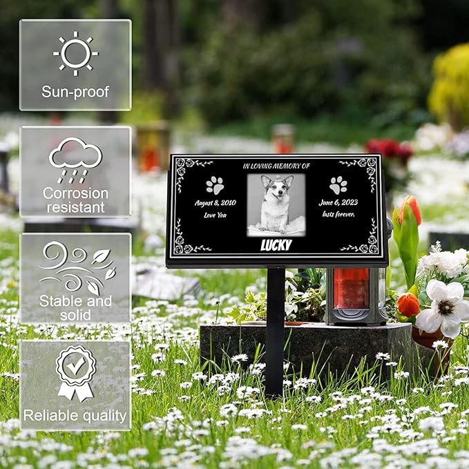 Personalized Pet Memorial Stones for Dog,Cat,Headstone with Photos,Cemetary Markers for Graves,Black Granite Memorial Plaque Outdoor,Custom Sympathy Gift for Lost Loved