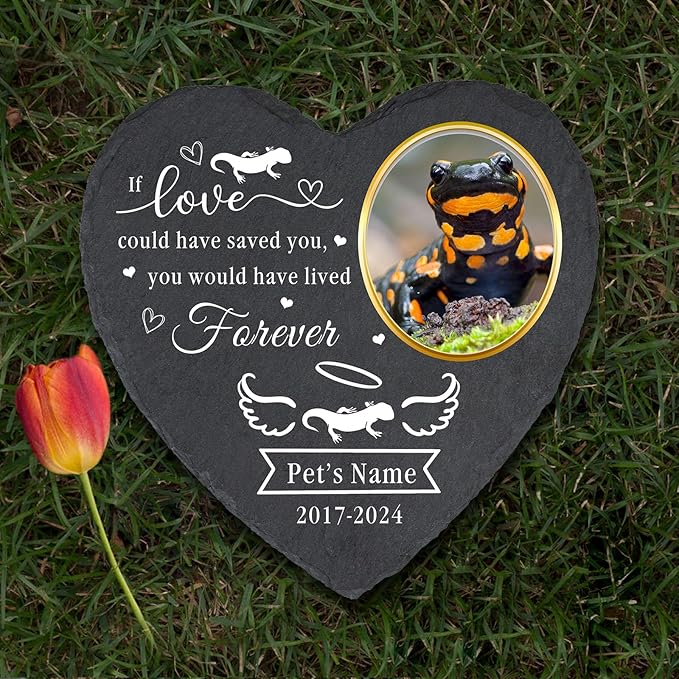 Personalized Pet Fire Salamander Memorial Stones with Photo - Custom Sympathy Gifts for Loss of Pet Fire Salamander - Salamander Grave Markers Headstone Garden Stone for Pets Salamander