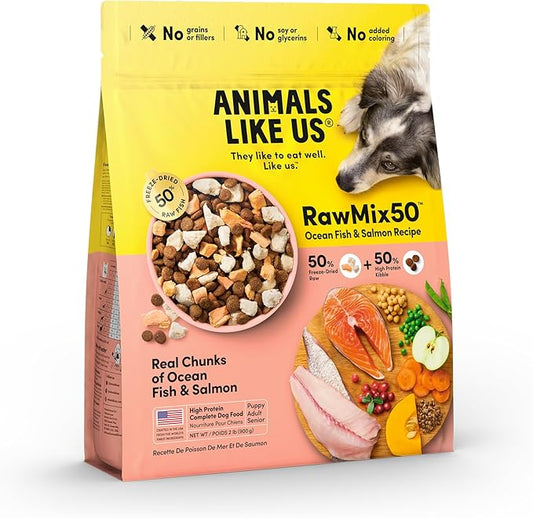 RawMix50 Ocean Fish and Salmon Dog Food, 50% Freeze-Dried Raw, High Protein, Grain-Free Kibble, Complete and Balanced, 2lb