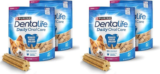 Dentalife Daily Oral Care Dog Treats for Small and Medium Dogs,Chewy Dental Treat to Freshen Breath and Fight Tartar,Chicken Flavor,35.7 oz. Each,94 Chews-2 x 47 ct. Pouch,94 Count (Pack of 2)