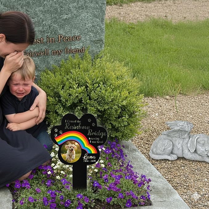 Custom Dog Grave Markers Outdoor, Personalized Pet Grave Marker Dog Memorial with Photo and Name, Outdoor Weatherproof Pet Cemetery Sign, Personalized Dog Memorial Gifts for Loss of Dog