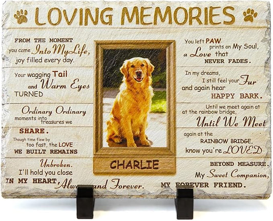 Goodoo Dog Memorial Gifts for Loss of Dog, Personalized Pet Memorial Stone Plaque, Sympathy Gift for Pet Lovers, Changing Colorful Background to Paint Loving Memory, Garden Decor