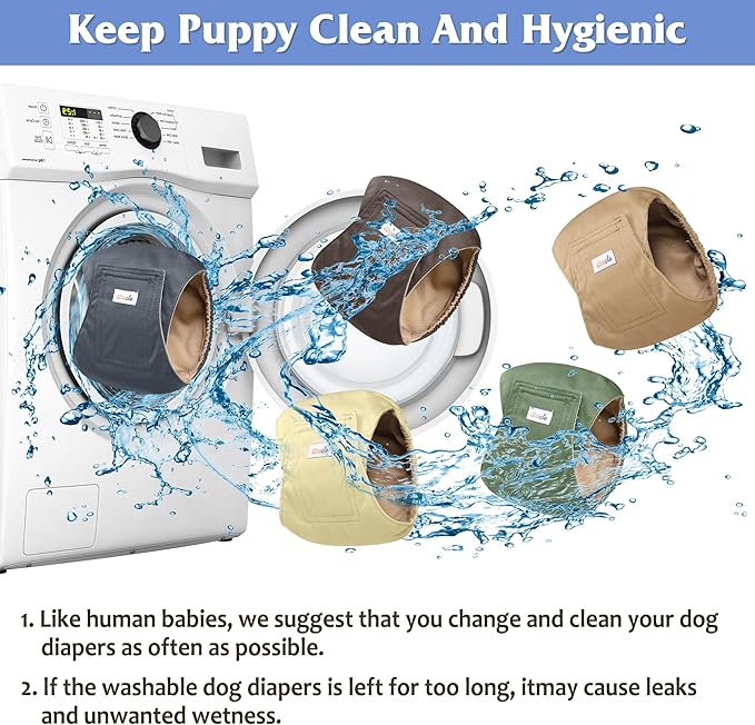 5 Pack Dog Diapers Male Reusable, Premium Belly Bands for Male Dogs, High Absorbing Male Dog Pee Wraps for Doggie in Incontinence or Excitable Urination and Training Gray,Green,Brown L