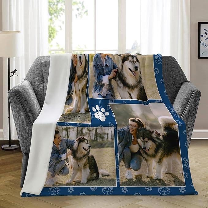 Ship Next Day, Personalized Dog Memorial Gifts, Custom Pet Blanket with Picture Name, Customized Pet Memorial Blanket with Photos, Loss of Pet Sympathy Gift, Dog Passing Away Bereavement Gifts